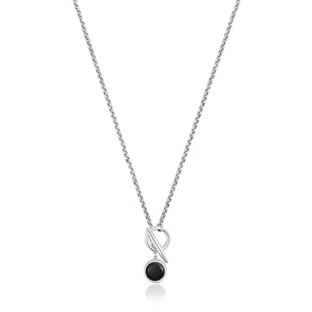 Tous Short aged silver and onyx chain Necklace Tous Man